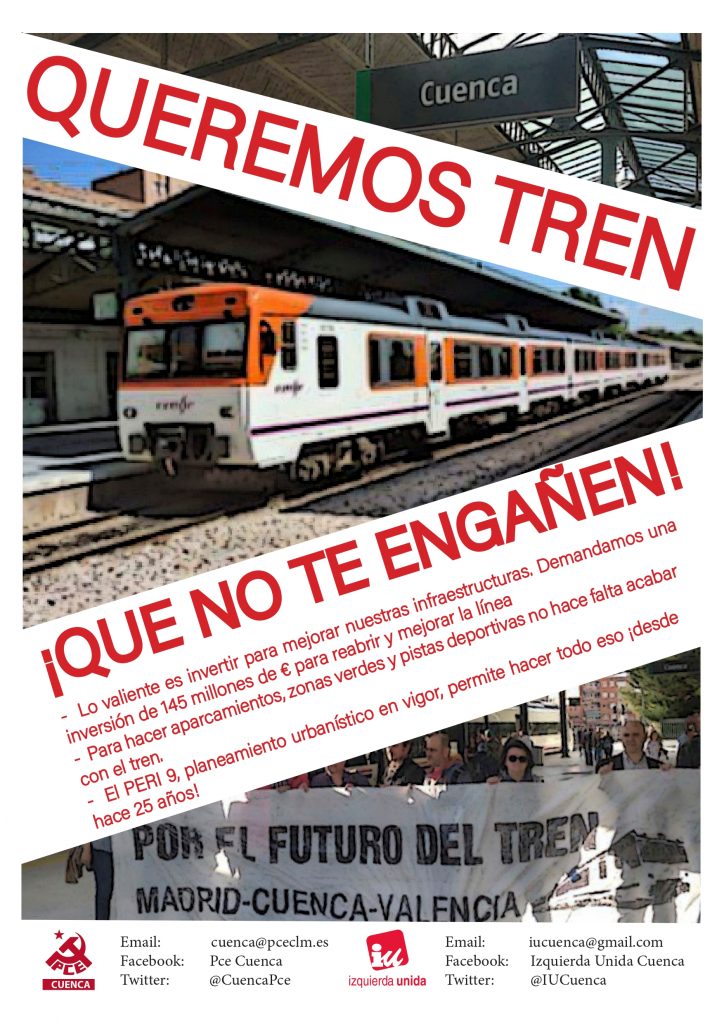 Cartel de la campaña de IU y PCE a favor del ferrocarril convencional